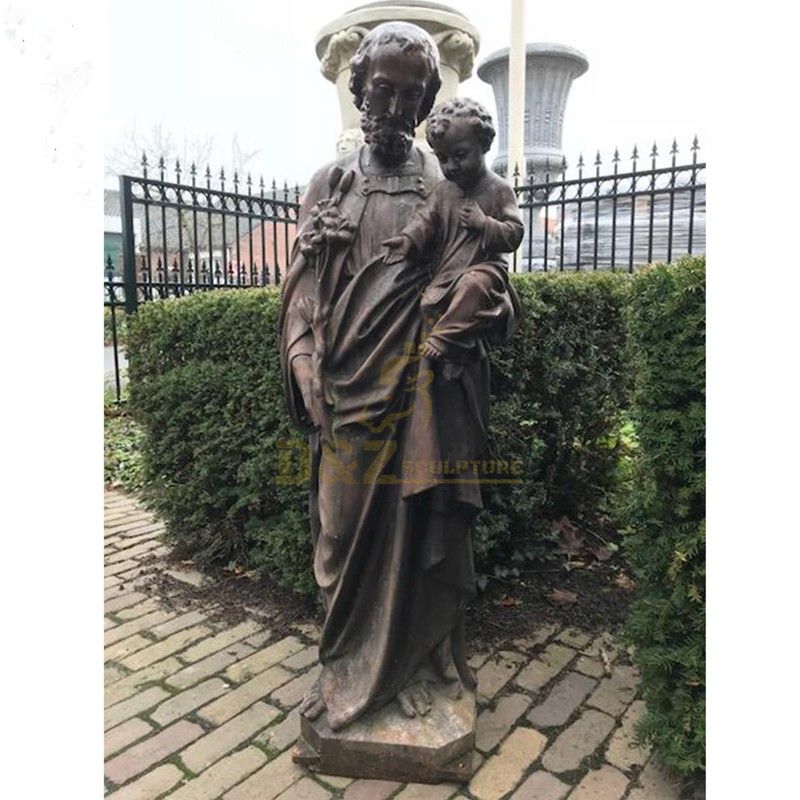 Outdoor religious bronze saint joseph with babay jesus statue