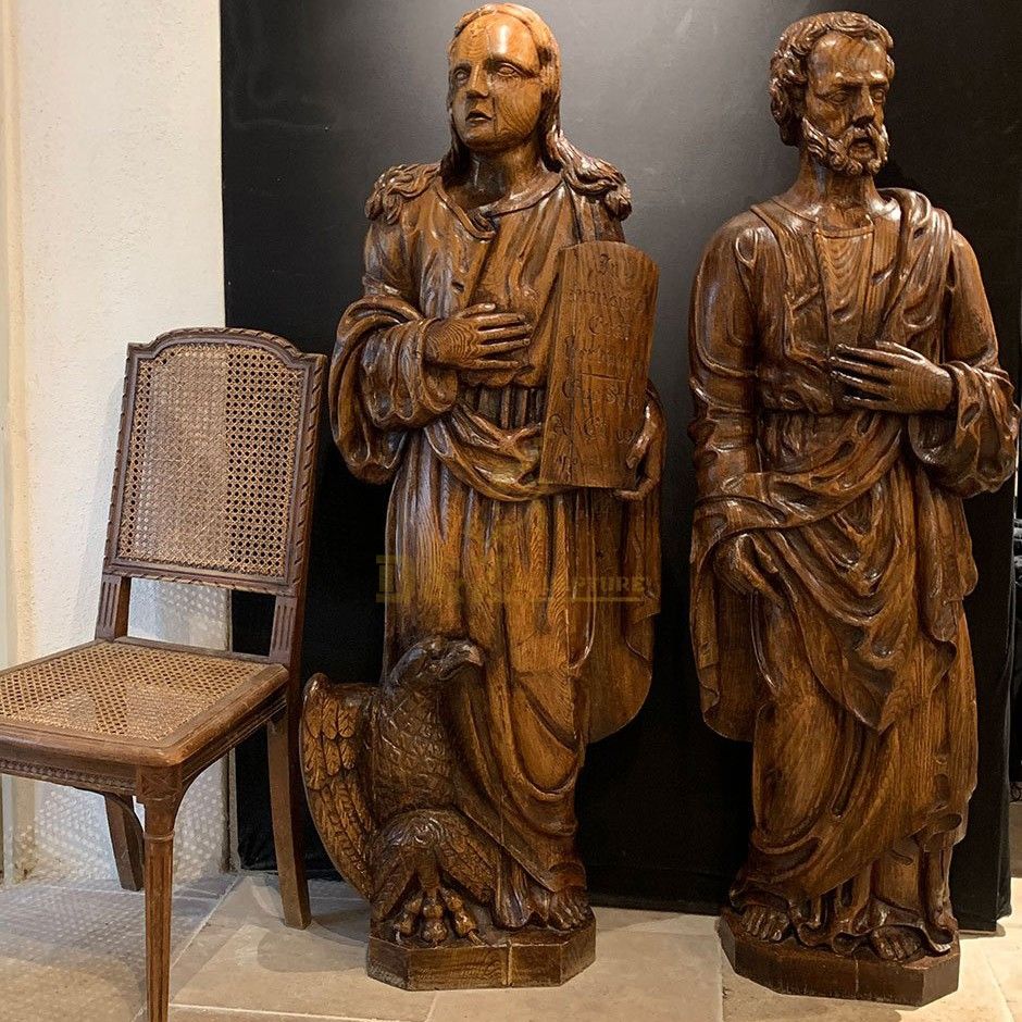 Upholstery brass statues of Saint Joseph and Saint John the Evangelist for sale