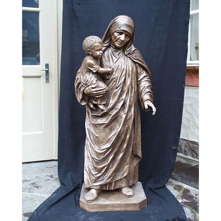 Life-size standing bronze Teresa mother sculpture