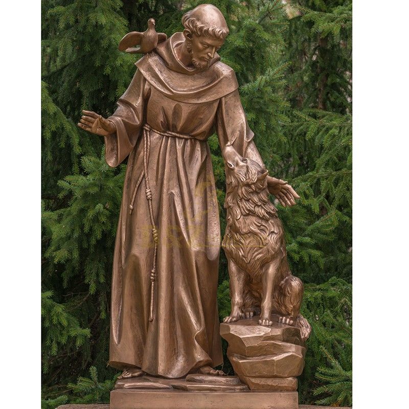 Life-size brass statues of Saint Francis and animals for sale