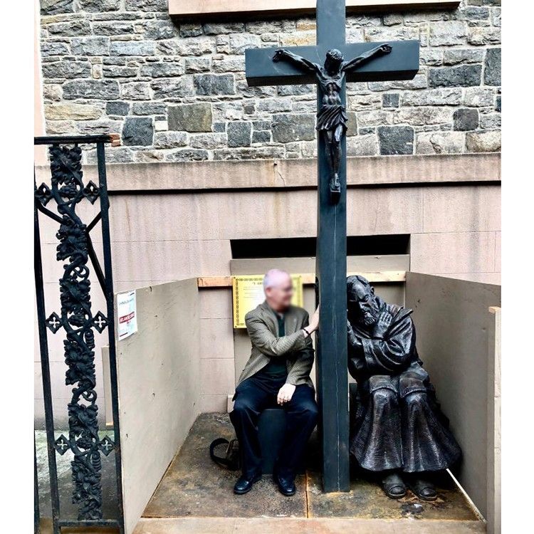 Large size Christian bronze saint padre Pio sculpture with cross