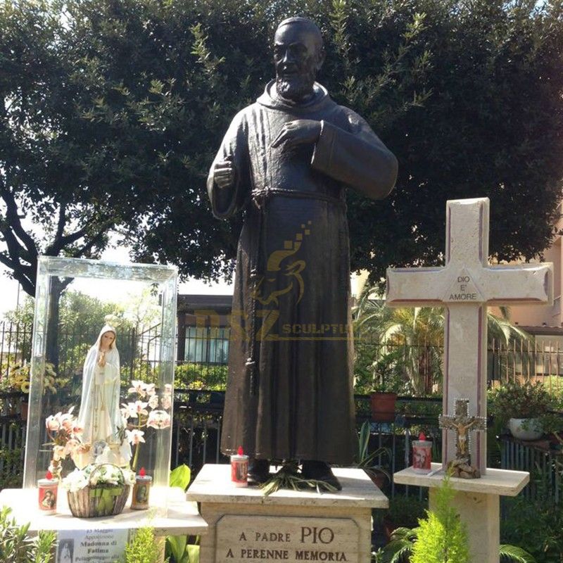 Hand-cast metal bronze statue of Saint Padre Pio for sale