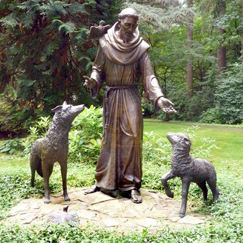 Exquisite bronze statues of Saint Francis and animals for sale