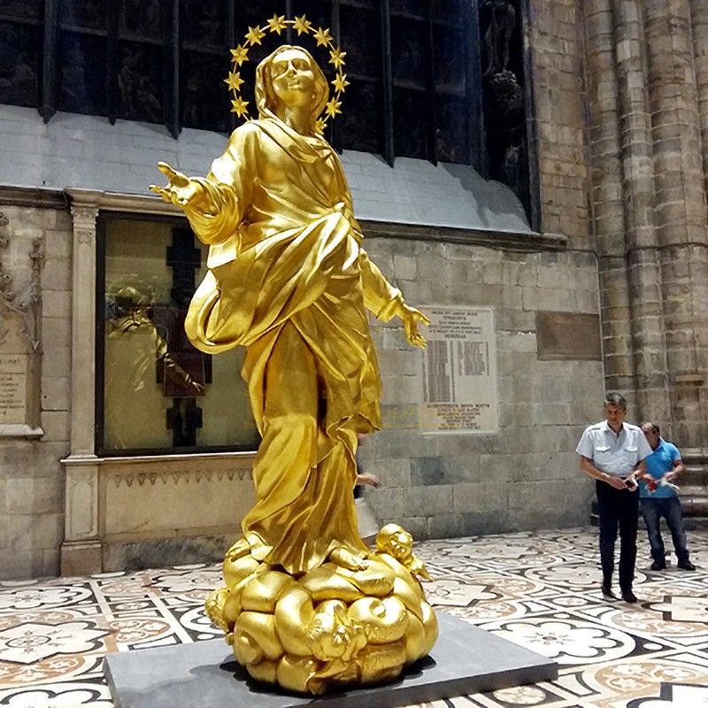 Large outdoor religious sculpture golden Virgin Mary statue for sale