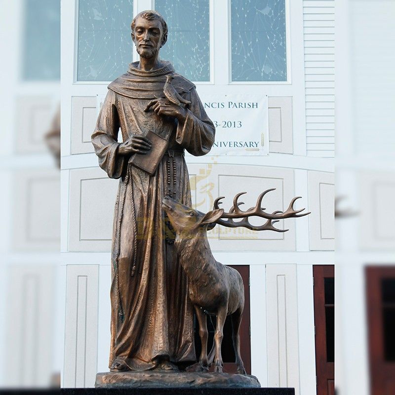 Catholic outdoor decoration saint Francis statue with animal bronze statue for sale