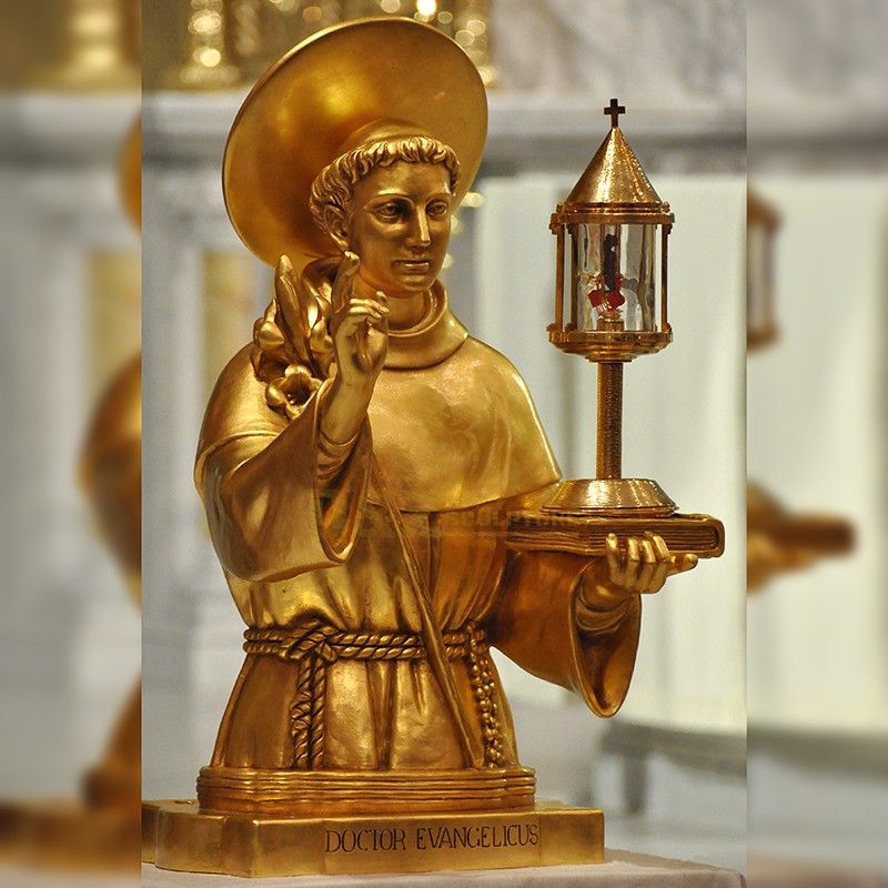 Famous catholic saint golden bust of Saint Francis for sale