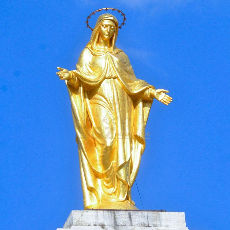 Outdoor golden life size bronze Virgin Mary statue for sale