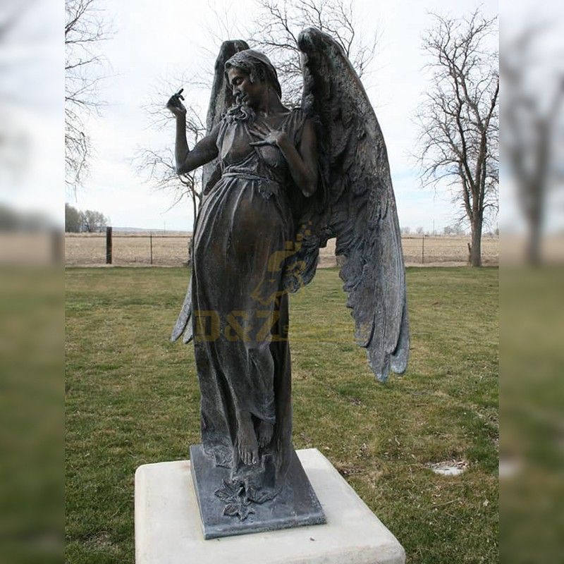 Metal cast life-size bronze cemetery angel statue for sale