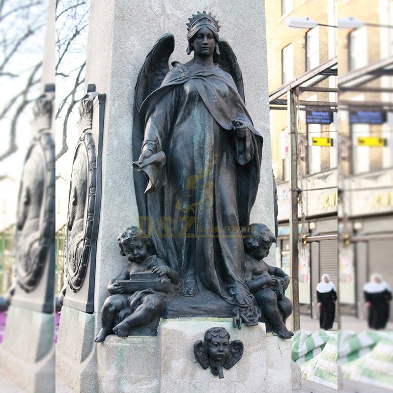 Street decoration black bronze standing angel outdoor statue for sale