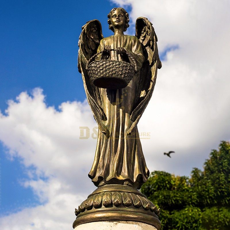 Outdoor new design of angel bronze statue carrying a basket for sale