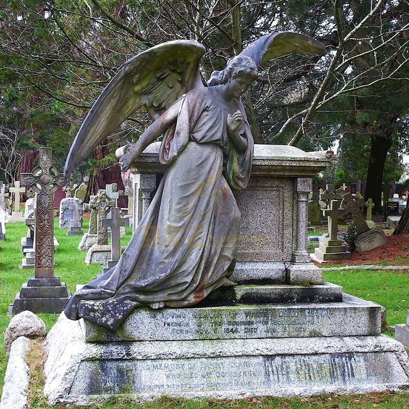 Large metal casting outdoor bronze tombstone angel sculpture for sale