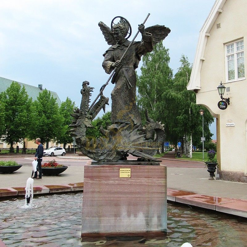 Garden statue fountain decoration Saint Michael stabbed dragon statue with a spear for sale