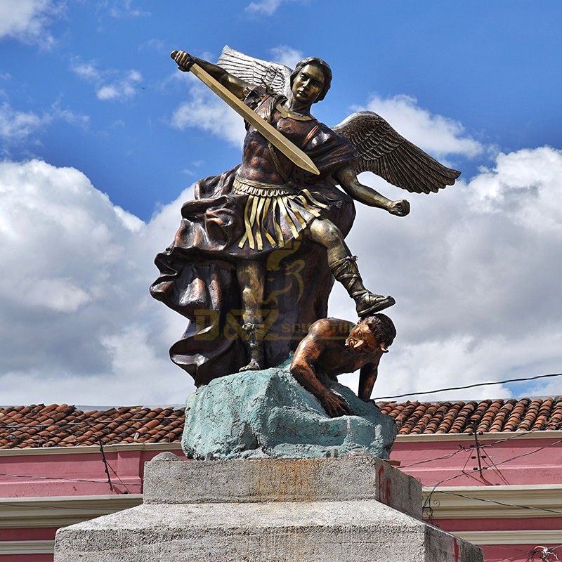 Outdoor life-size statue of Archangel Michael and Demon fighting for sale