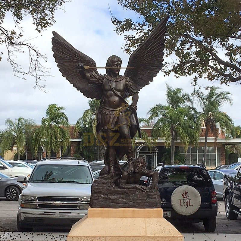 Life-size statue of Archangel Saint Michael fighting with the devil for sale