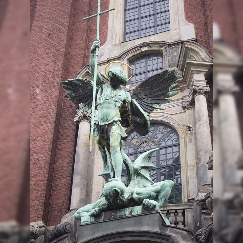 The famous sculpture of saint Michael the Archangel stabbed the demon with a spear