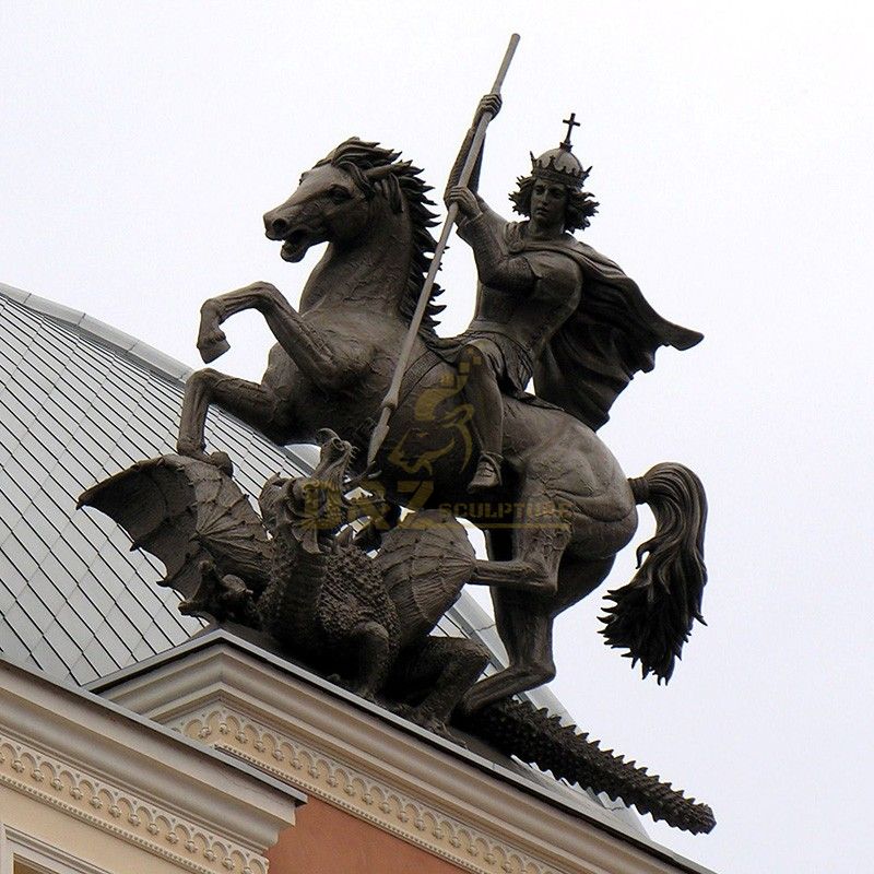 Outdoor decoration large statue of St. George riding a horse to slay a dragon for sale