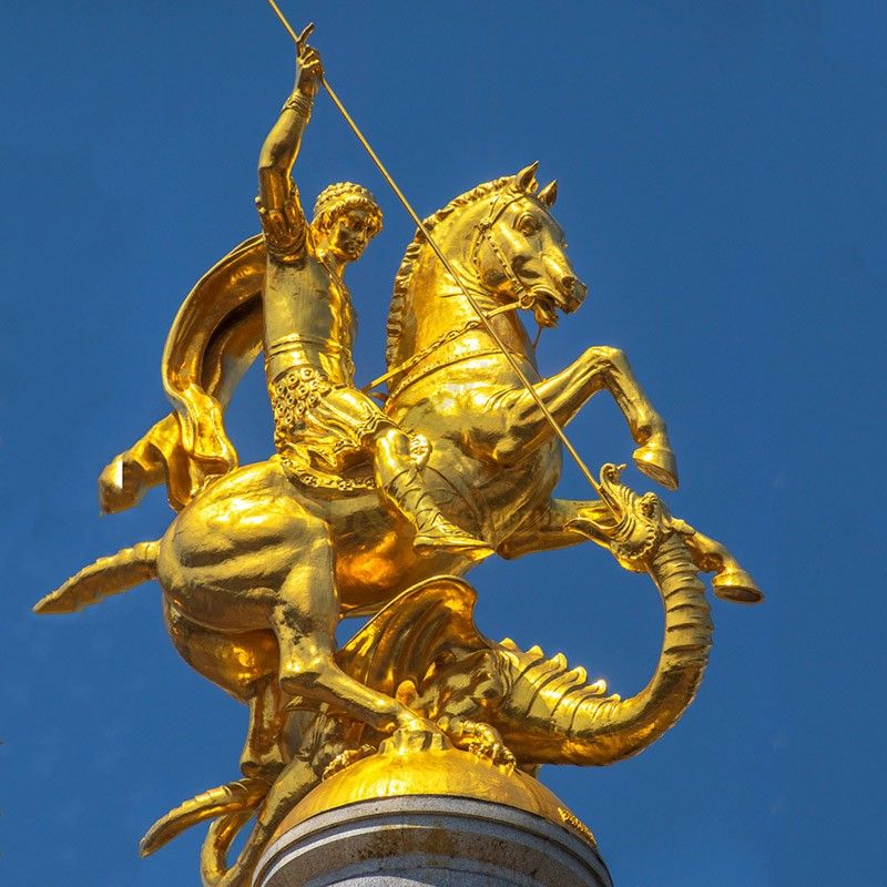 Factory wholesale full-size golden bronze statue of Saint George riding