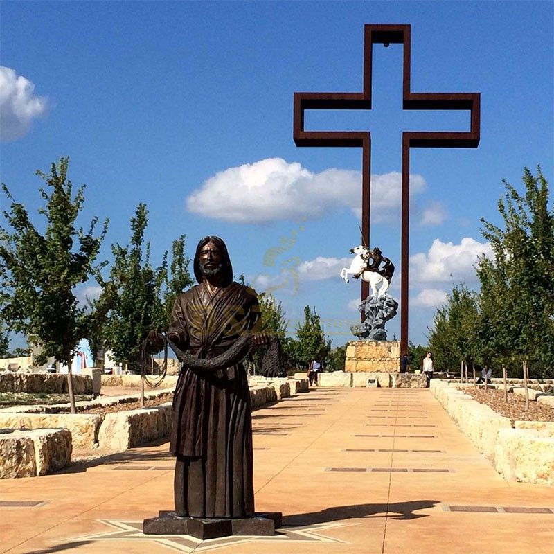 Famous metal casting bronze Jesus cross praying garden statue for sale