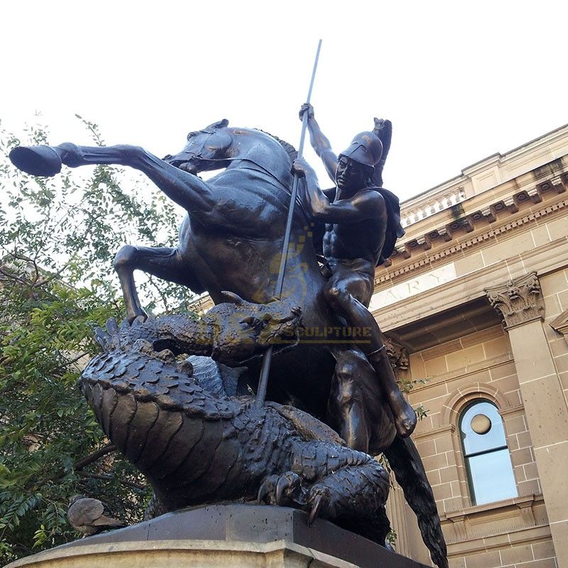 Outdoor saint George riding a horse to slay a dragon statue for sale