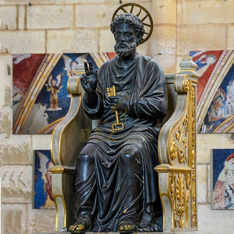 Life-size seated Christian religious statue St. Peter's Church statue