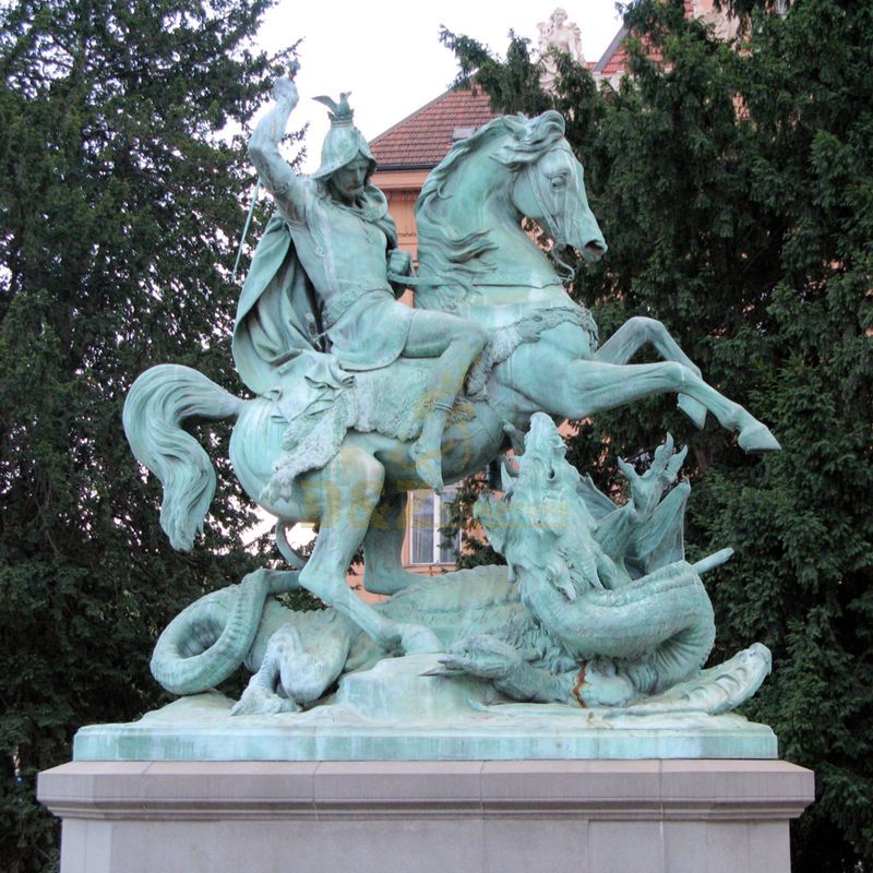 Large Size Bronze Statue Of Saint George Fighting The Dragon