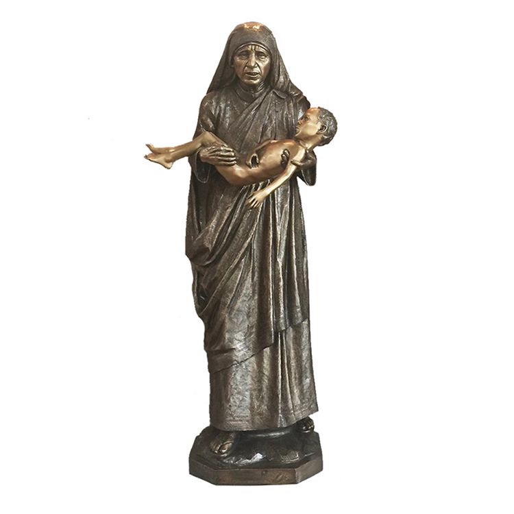 Life size bronze teresa and child play sculpture