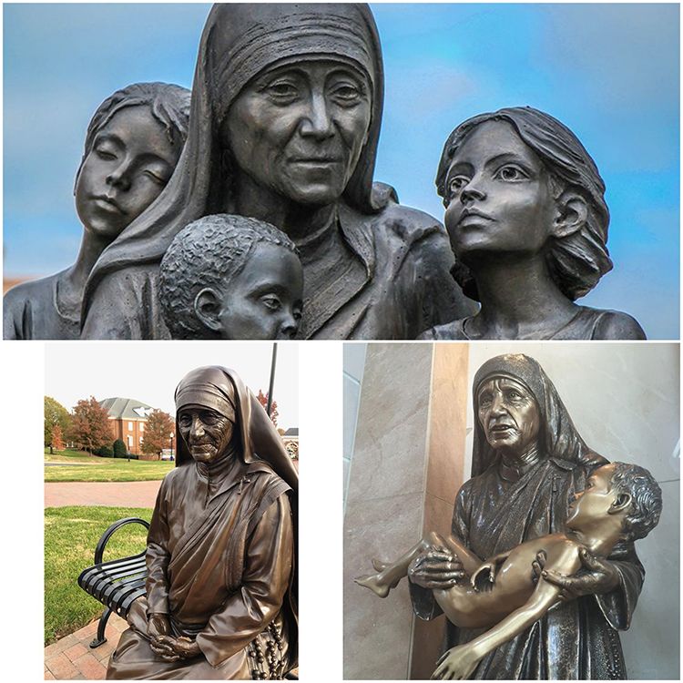 Newly designed bronze mother Teresa sculpture holding a child