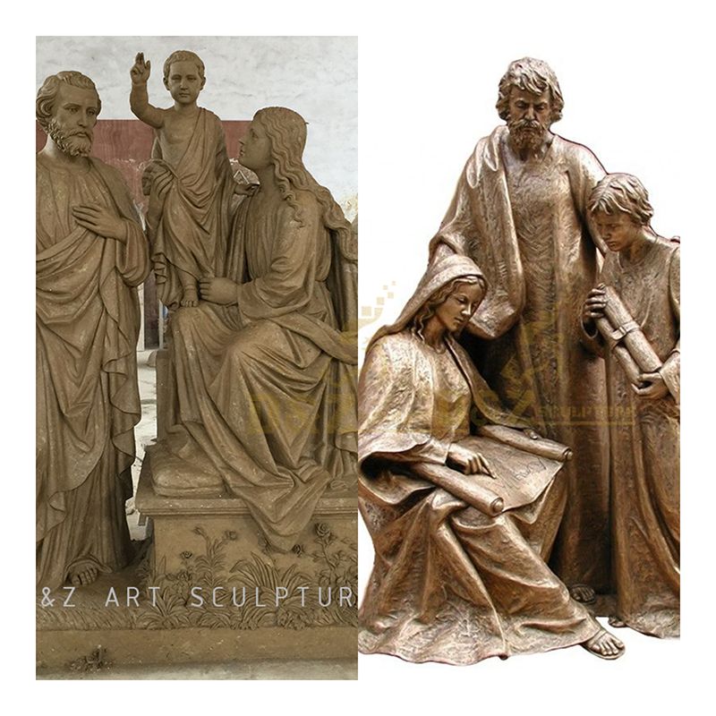 High quality religious decoration bronze Mary Saint Joseph and Jesus family statues for sale