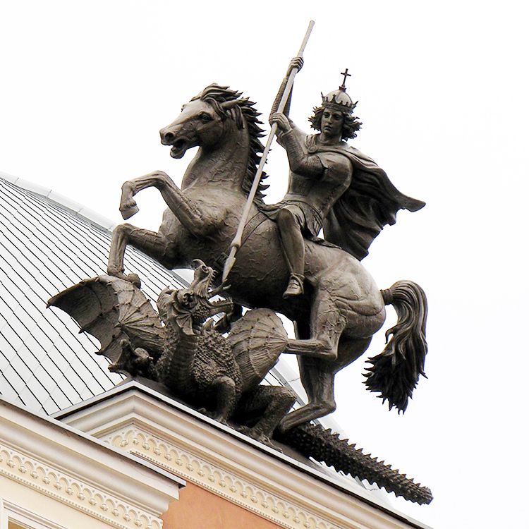 Bronze sculpture of Saint George slaying the dragon