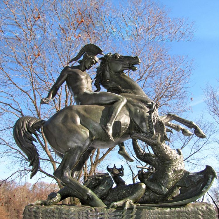 Bronze St. George sculpture on horseback in the city center