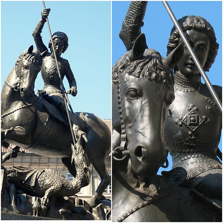 High Quality Metallic Bronze St. George Dragon Slayer Statue