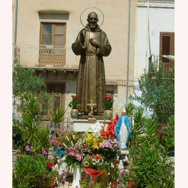 Large bronze statue of Saint Padre Pio used for religious decoration