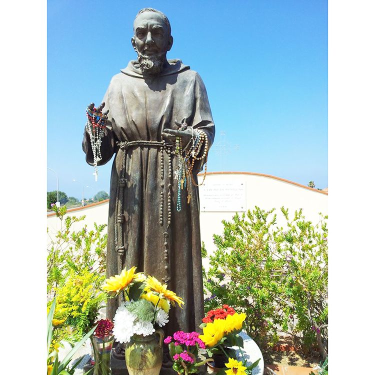 Life size religious figure sculpture standing saint Padre Pio statue
